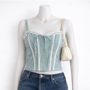 Watermelon Sugar Dana Tank Corset‎ With Crochet Trim Green Stripe